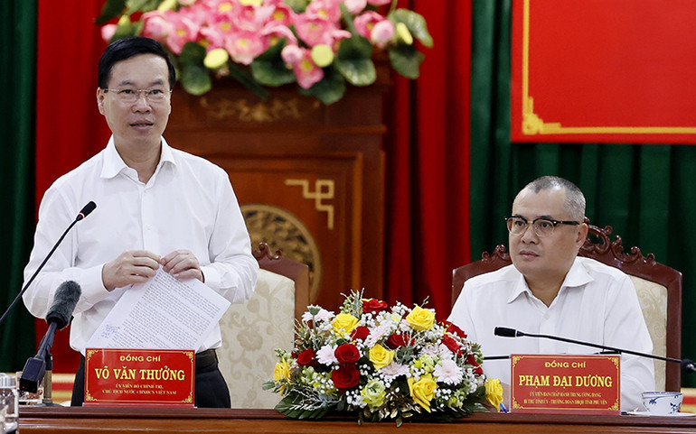 Chủ tịch nước Võ Văn Thưởng phát biểu chỉ đạo. (Ảnh: TTXVN)