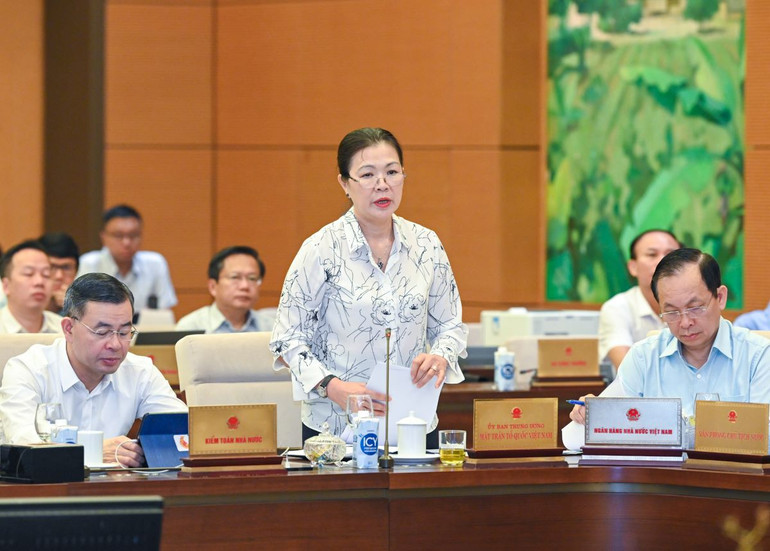 Phó Chủ tịch Ủy ban Trung ương Mặt trận Tổ quốc Việt Nam Trương Thị Ngọc Ánh phát biểu ý kiến.