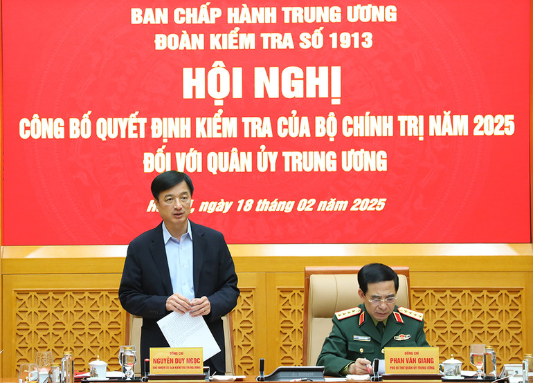 Chủ nhiệm Ủy ban Kiểm tra Trung ương Nguyễn Duy Ngọc phát biểu tại hội nghị.