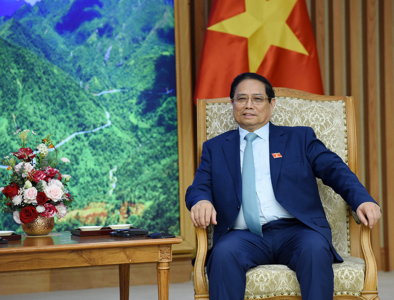 Thủ tướng Phạm Minh Chính phát biểu tại buổi tiếp Bộ trưởng Ngoại giao Cộng hòa Bolivar Venezuela Yvan Gil Pinto.