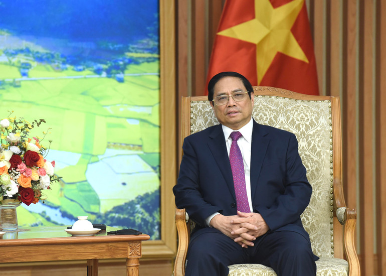 Thủ tướng Phạm Minh Chính phát biểu tại buổi tiếp Bộ trưởng Tư pháp Cộng hòa Cuba Oscar Manuel Silvera Martínez.