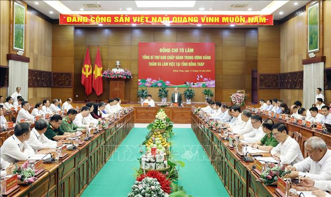 Tổng Bí thư Tô Lâm chủ trì cuộc làm việc với Ban chấp hành Đảng bộ tỉnh Đồng Tháp.