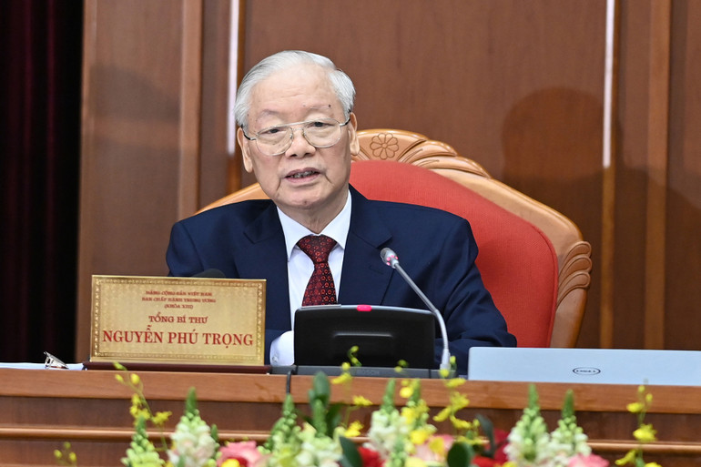 Tổng Bí thư Nguyễn Phú Trọng chủ trì và phát biểu khai mạc Hội nghị. Ảnh: ĐĂNG KHOA