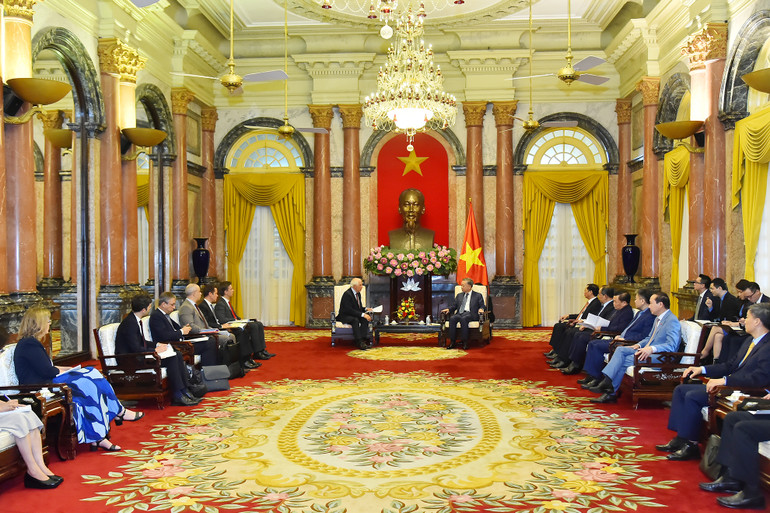 Quang cảnh buổi tiếp của Chủ tịch nước Tô Lâm với Phó Chủ tịch Ủy ban châu Âu Josep Borell Fontelles tại Phủ Chủ tịch.