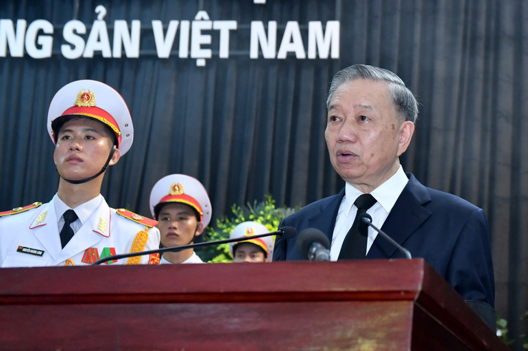 Chủ tịch nước Tô Lâm, Trưởng Ban Lễ tang đọc Lời điếu tại Lễ truy điệu Tổng Bí thư Nguyễn Phú Trọng.