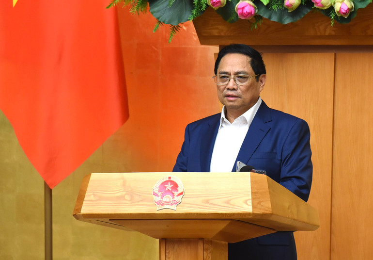 Thủ tướng Phạm Minh Chính phát biểu tại phiên họp Chính phủ thường kỳ tháng 8 năm 2023.