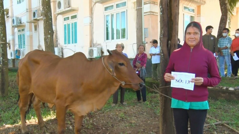 Người dân phấn khởi nhận con giống từ Trung đoàn 717.