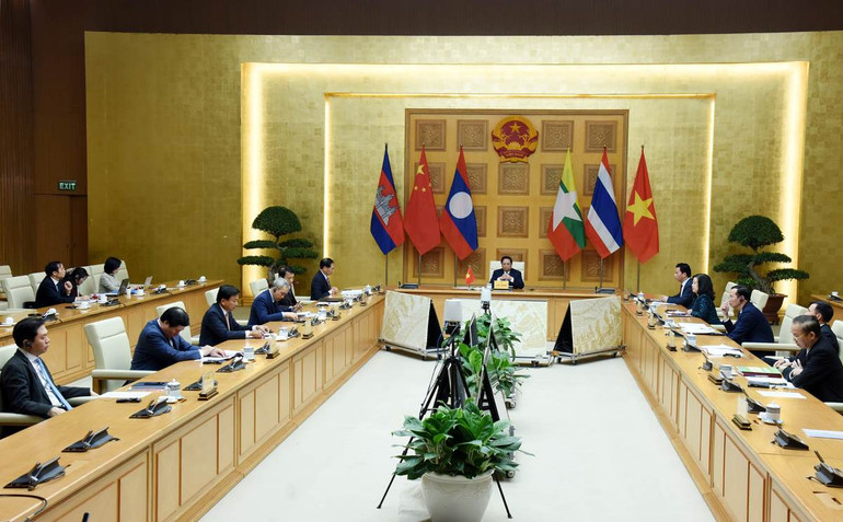 Quang cảnh Hội nghị Cấp cao Hợp tác Mekong-Lan Thương (MLC) tại điểm cầu Hà Nội.