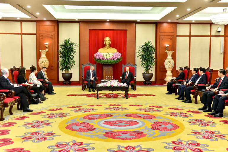 Quang cảnh buổi tiếp Thủ tướng Australia Anthony Albanese tại Trụ sở Trung ương Đảng.