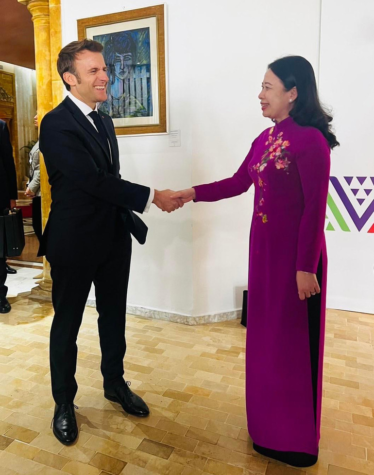 Phó Chủ tịch nước Võ Thị Ánh Xuân gặp Tổng thống Pháp Emmanuel Macron.