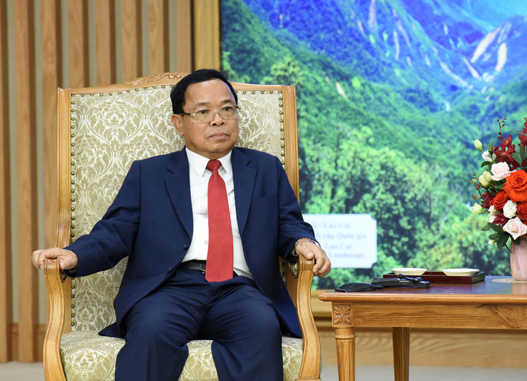 Tổng Thanh tra Nhà nước Lào Khamphan Phommathat phát biểu tại buổi tiếp. Tổng Thanh tra Nhà nước Lào Khamphan Phommathat phát biểu tại buổi tiếp.