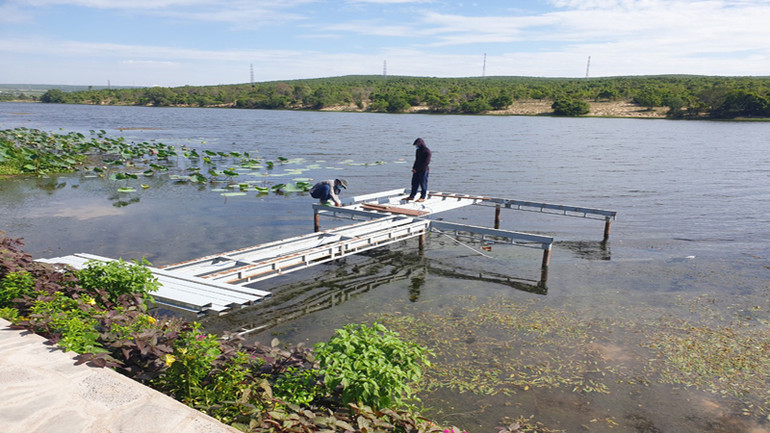 Chủ khách sạn tổ chức tự tháo dỡ cây cầu dẫn ra điểm check-in tại bờ hồ Bàu Ông. Chủ khách sạn tổ chức tự tháo dỡ cây cầu dẫn ra điểm check-in tại bờ hồ Bàu Ông.