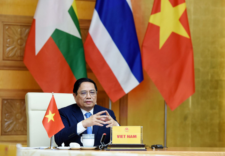 Thủ tướng Phạm Minh Chính dự và phát biểu tại Hội nghị Cấp cao Hợp tác Mekong-Lan Thương (MLC) lần thứ 4 tại điểm cầu Hà Nội.