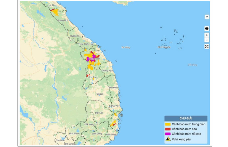 Bản đồ nguy cơ lũ quét, sạt lở đất đá trên các khu vực. Bản đồ nguy cơ lũ quét, sạt lở đất đá trên các khu vực.