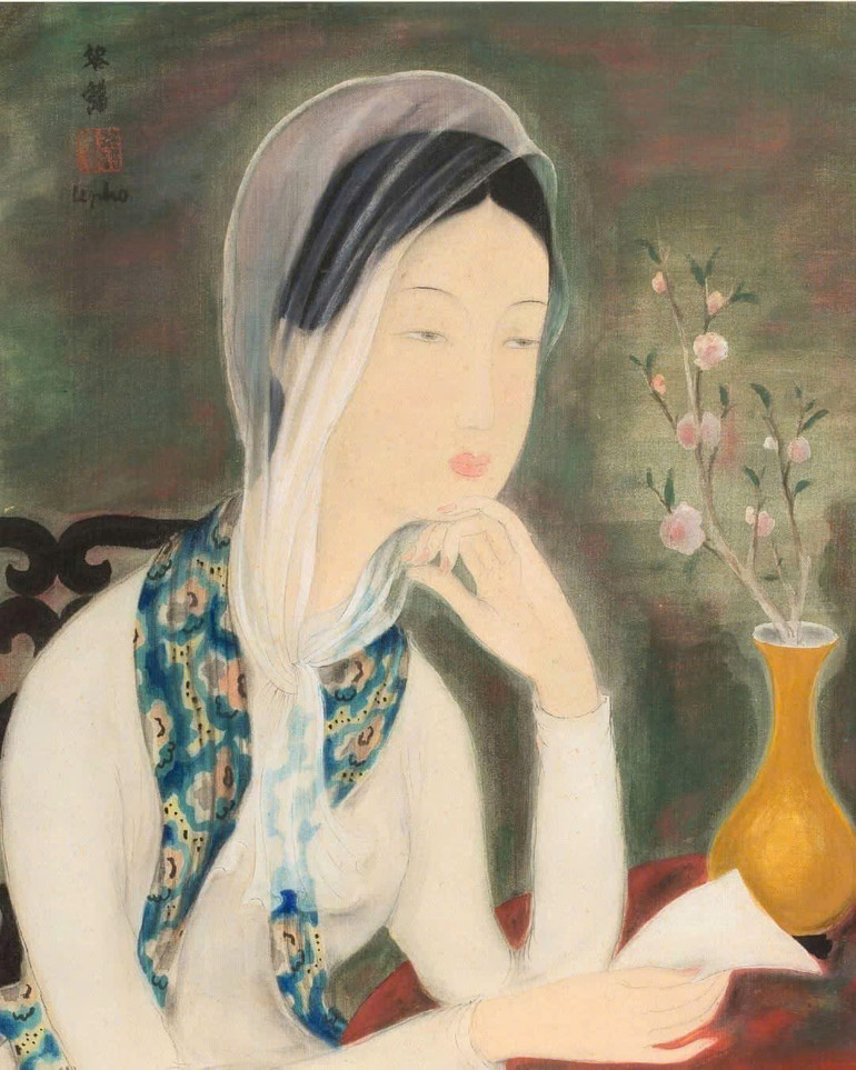 Tác phẩm "Lá thư" của danh họa Lê Phổ (1970-2001) tại buổi đấu giá.