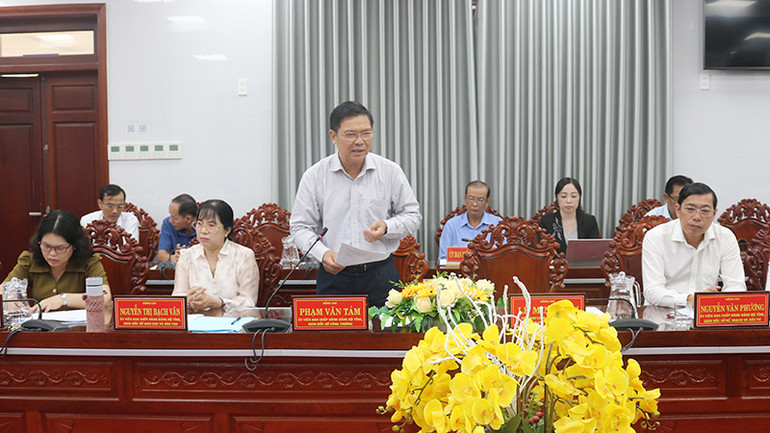 Ông Phạm Văn Tám, Giám đốc Sở Công thương phát biểu ý kiến tại hội nghị.