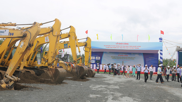 Khởi công dự án xây cầu Đại Ngãi, kết nối giao thông 2 tỉnh Trà Vinh, Sóc Trăng.