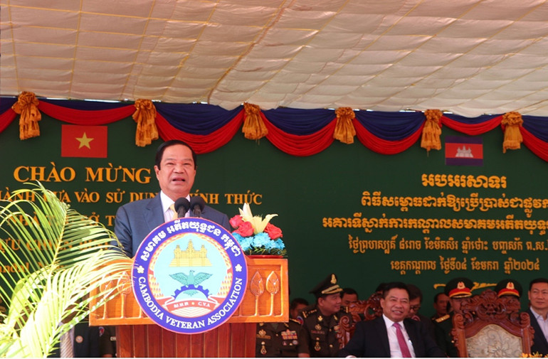 Thống tướng Kun Kim trân trọng cảm ơn Chính phủ, quân đội và nhân dân Việt Nam đã luôn dành sự giúp đỡ to lớn cho đất nước Campuchia. (Ảnh: Nguyễn Hiệp)