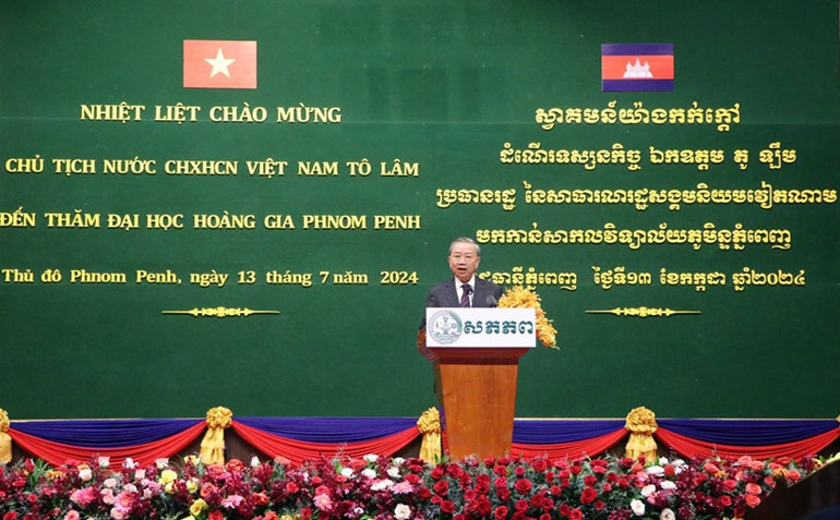 Chủ tịch nước Tô Lâm đánh giá cao sự hợp tác trên lĩnh vực giáo dục-đào tạo giữa Việt Nam và Campuchia trong nhiều năm qua. (Ảnh: Nguyễn Hiệp)