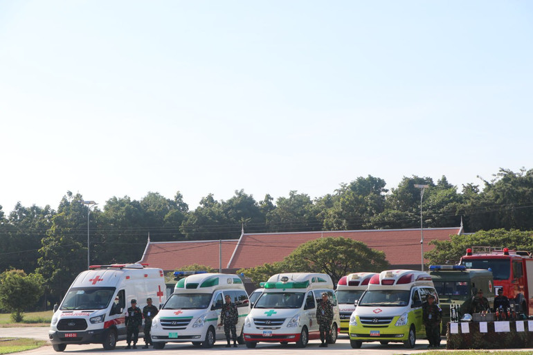 Một số phương tiện được sử dụng trong hoạt động diễn tập lần này. (Ảnh: Nguyễn Hiệp)