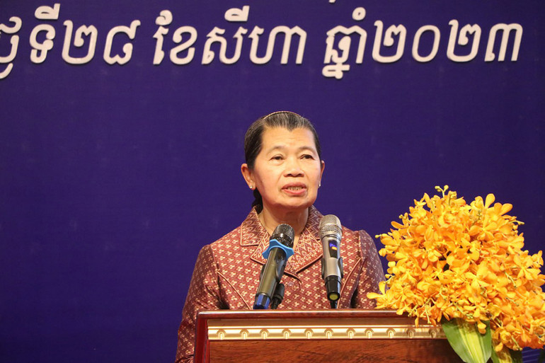 Phó Chủ tịch CPP Samdech Men Sam An phát biểu tại sự kiện. (Ảnh: Nguyễn Hiệp)