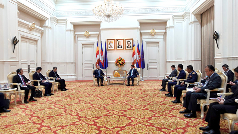 Thủ tướng Campuchia Hun Manet tiếp Đoàn đại biểu cấp cao Bộ Công an Việt Nam. (Ảnh: Đoàn cung cấp)