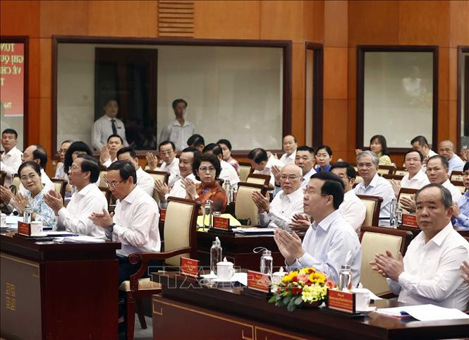 Chủ tịch nước Võ Văn Thưởng dự Hội nghị. (Ảnh: TTXVN)