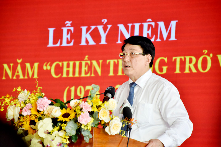 Đại tướng Lương Cường phát biểu tại Lễ kỷ niệm 50 năm Chiến thắng trở về của các chiến sĩ cách mạng bị địch bắt tù đày.