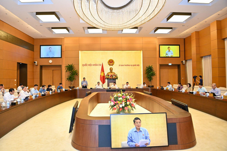 Phiên họp chuyên đề pháp luật ngày 15/8 của Ủy ban Thường vụ Quốc hội cho ý kiến về dự án Luật Bảo vệ quyền lợi người tiêu dùng (sửa đổi). Ảnh: Duy Linh