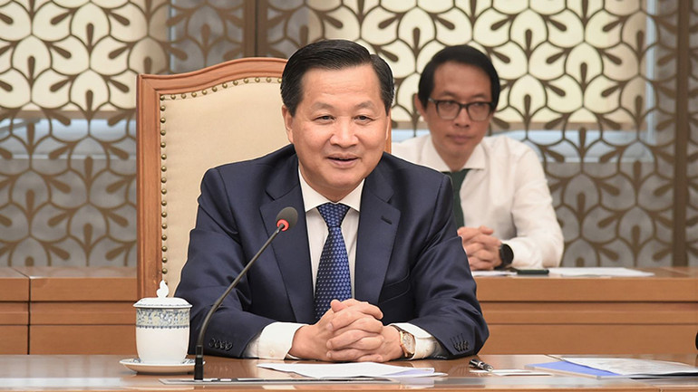 Phó Thủ tướng Lê Minh Khái tại buổi tiếp 2 ngân hàng KDB và IBK của Hàn Quốc.