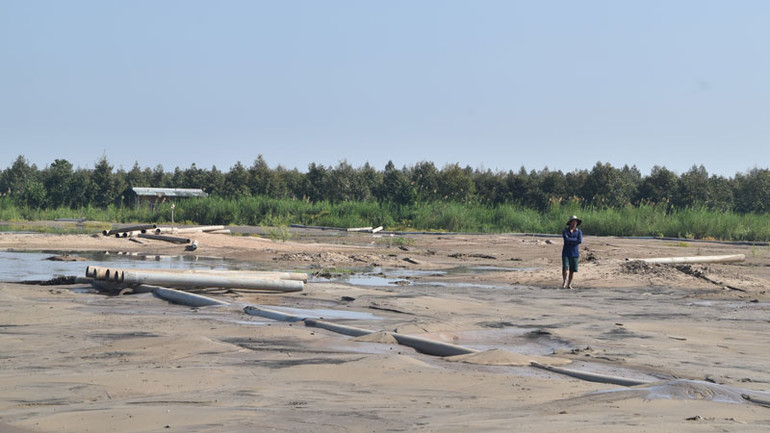 Triển khai san lắp mặt bằng khu tái định cư tại ấp 4, xã An Thái Trung, huyện Cái Bè (Tiền Giang).