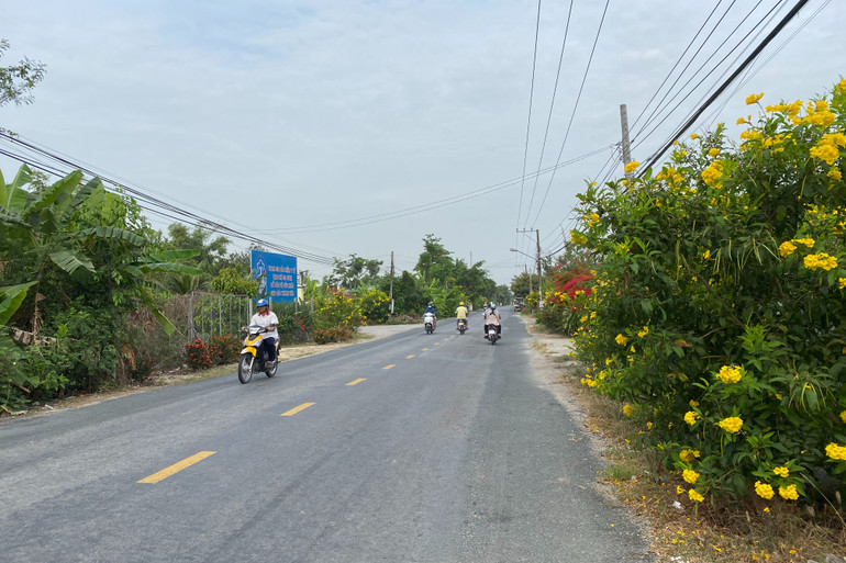 Một con đường bê-tông nhựa hóa ở xã nông thôn mới huyện Thoại Sơn.