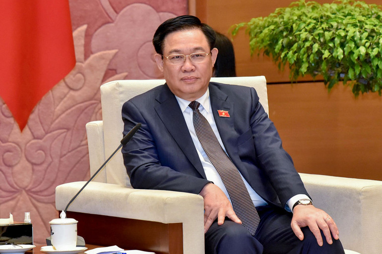 Chủ tịch Quốc hội Vương Đình Huệ phát biểu tại buổi tiếp.