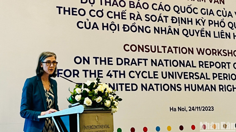 Quyền Điều phối viên Liên hợp quốc tại Việt Nam Ramla Kalidi đánh giá cao nỗ lực của Việt Nam trong việc hoàn thành các khuyến nghị UPR. (Ảnh: Hải Đăng) Quyền Điều phối viên Liên hợp quốc tại Việt Nam Ramla Kalidi đánh giá cao nỗ lực của Việt Nam trong việc hoàn thành các khuyến nghị UPR. (Ảnh: Hải Đăng)