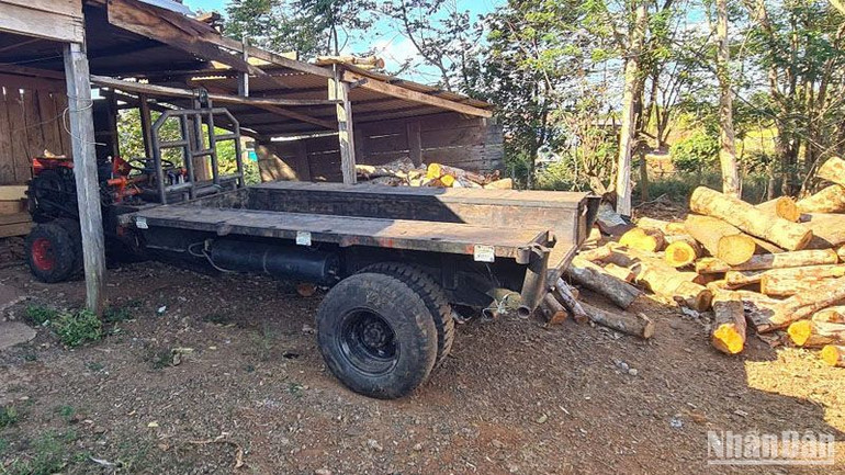 Xe cày độ chế là tang vật đối tượng dùng để vận chuyển gỗ, củi ra bên ngoài bị lực lượng chức năng thu giữ.