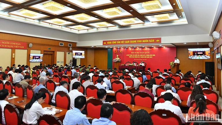 Quang cảnh hội nghị tại điểm cầu Ủy ban Kiểm tra Trung ương. (Ảnh: ĐĂNG KHOA)