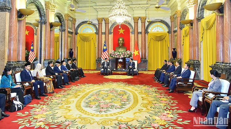 Quang cảnh buổi tiếp tại Phủ Chủ tịch chiều 21/7.