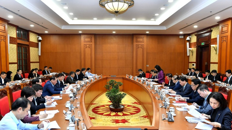 Toàn cảnh phiên họp thứ 3 Tiểu ban Tổ chức phục vụ Đại hội XIV của Đảng. (Ảnh: ĐĂNG KHOA)