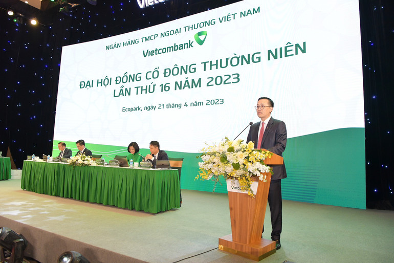 Chủ tịch Hội đồng quản trị Vietcombank Phạm Quang Dũng phát biểu.