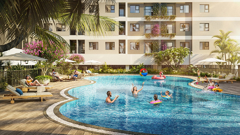 Dự án còn ghi điểm nhờ pháp lý sạch, tích hợp hơn 30 tiện ích khép kín. Ảnh: Phối cảnh hồ bơi tại Legacy Prime.