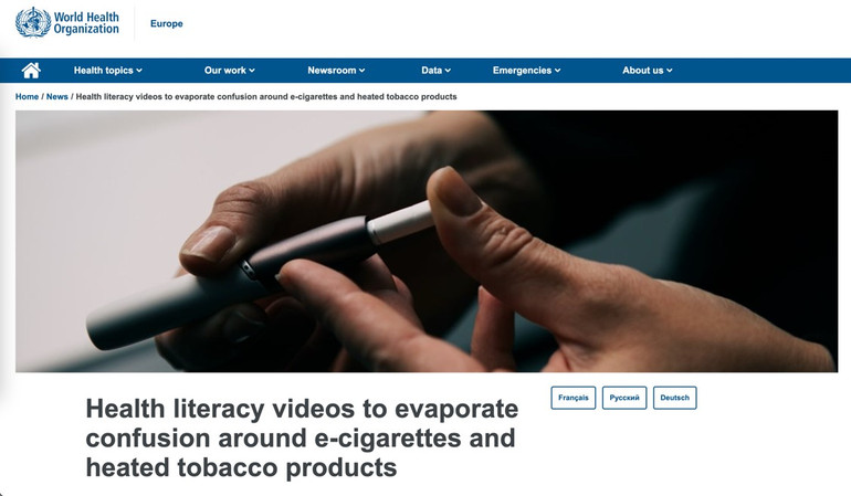 Thông tin, hình ảnh hướng dẫn cách phân biệt tránh nhầm lẫn giữa thuốc lá điện tử và thuốc lá làm nóng trên website WHO.