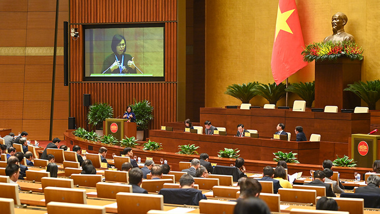 Quang cảnh buổi gặp mặt tại Nhà Quốc hội. (Ảnh: DUY LINH)