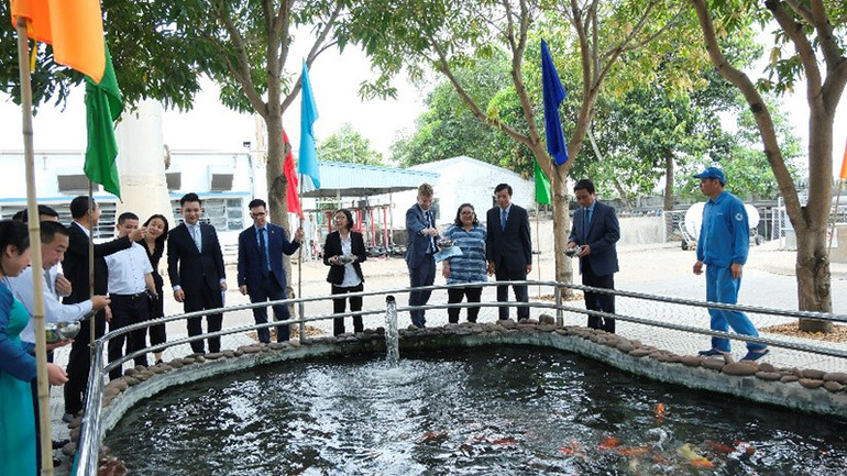Tham quan hồ cá Koi sử dụng nước thải đã qua xử lý của nhà máy.