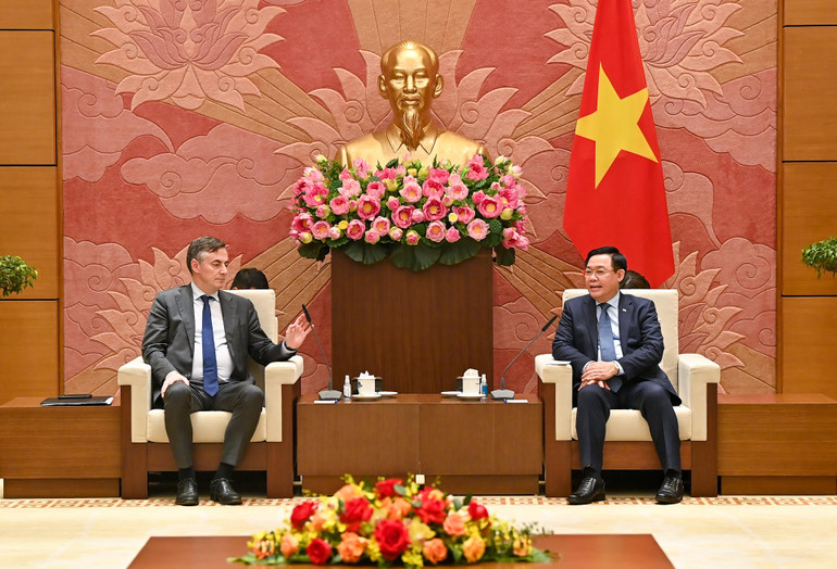 Chủ tịch Quốc hội Vương Đình Huệ tiếp Chủ tịch Ủy ban Đối ngoại của Nghị viện châu Âu David McAllister.