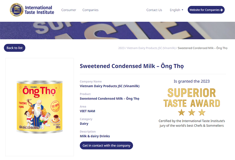 Sữa đặc Ông Thọ - sản phẩm sữa “quốc dân” với vị ngon cùng năm tháng - đã chinh phục hơn 200 giám khảo của giải thưởng để đạt đánh giá cao nhất “3 sao”.