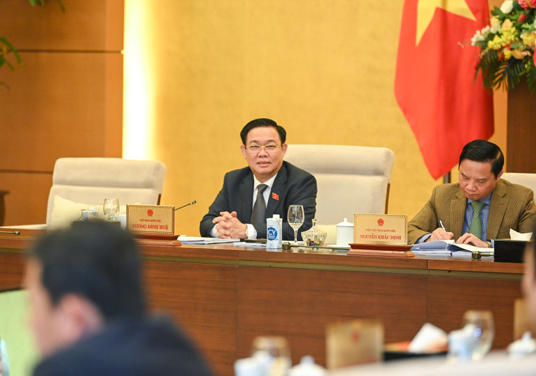 Chủ tịch Quốc hội Vương Đình Huệ phát biểu cho ý kiến vào nội dung thảo luận.