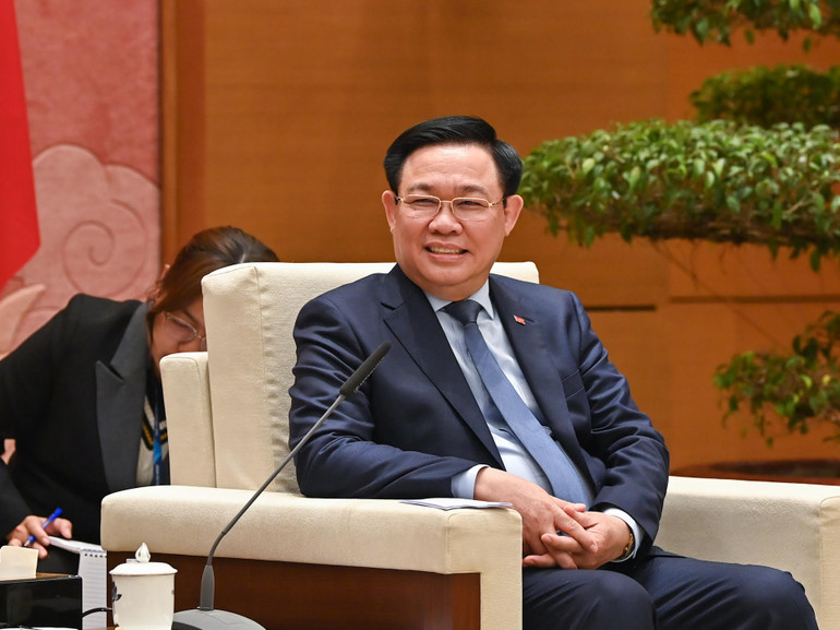 Chủ tịch Quốc hội Vương Đình Huệ phát biểu tại buổi tiếp.