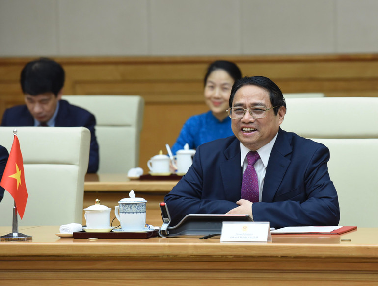 Thủ tướng Phạm Minh Chính phát biểu tại cuộc hội đàm với Thủ tướng Cộng hòa Séc Petr Fiala.