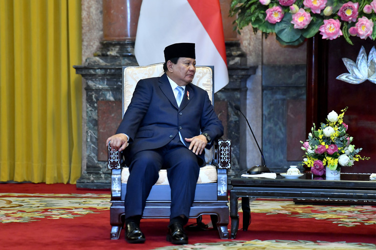Tổng thống đắc cử Cộng hòa Indonesia Prabowo Subianto phát biểu.