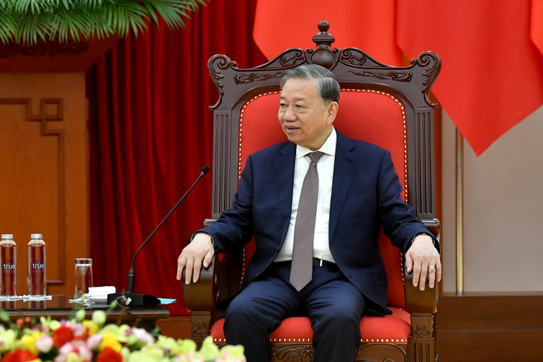 Tổng Bí thư Tô Lâm phát biểu tại buổi tiếp.